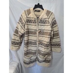 Vintage Trikotaza Foinica Wool Fair Isle Cardigan Toggle Button Boho Cottagecore